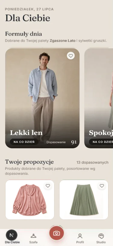 Mobilny ekran Dla Ciebie z formułami dnia i rekomendacjami produktów